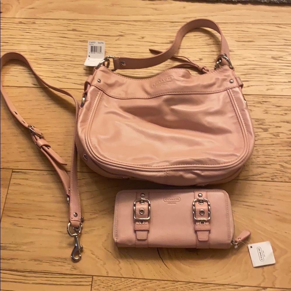 Light pink Coach purse and wallet set